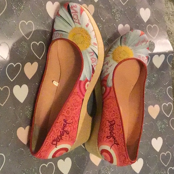 2X HP DESIGUAL DAISY WEDGE SHOES - Picture 3 of 5